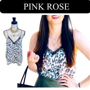 PINK ROSE Leopard and Black Lace Trim Cami Tank Top, NWOT